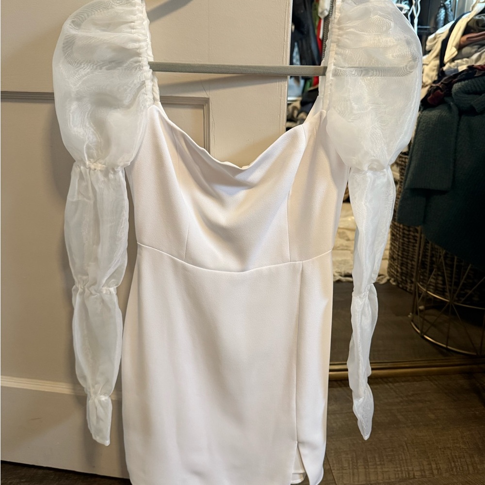 Park & Fifth White Dress with Sheer Sleeves